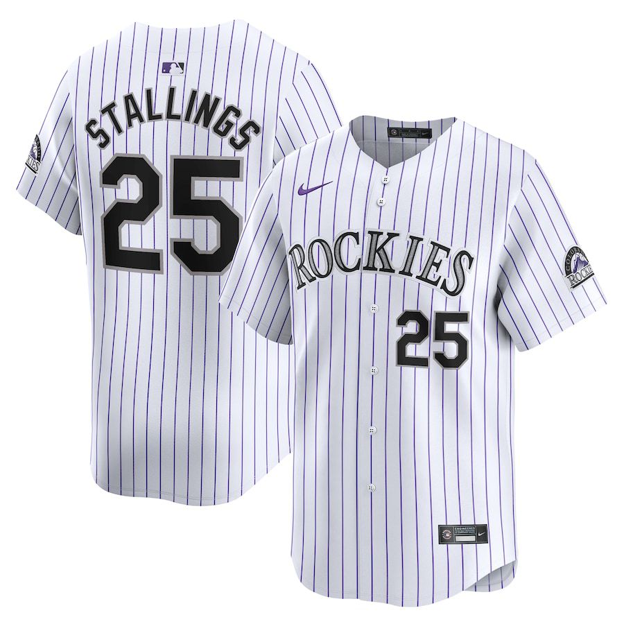 Men Colorado Rockies 25 Jacob Stallings Nike White Home Limited Player MLB Jersey